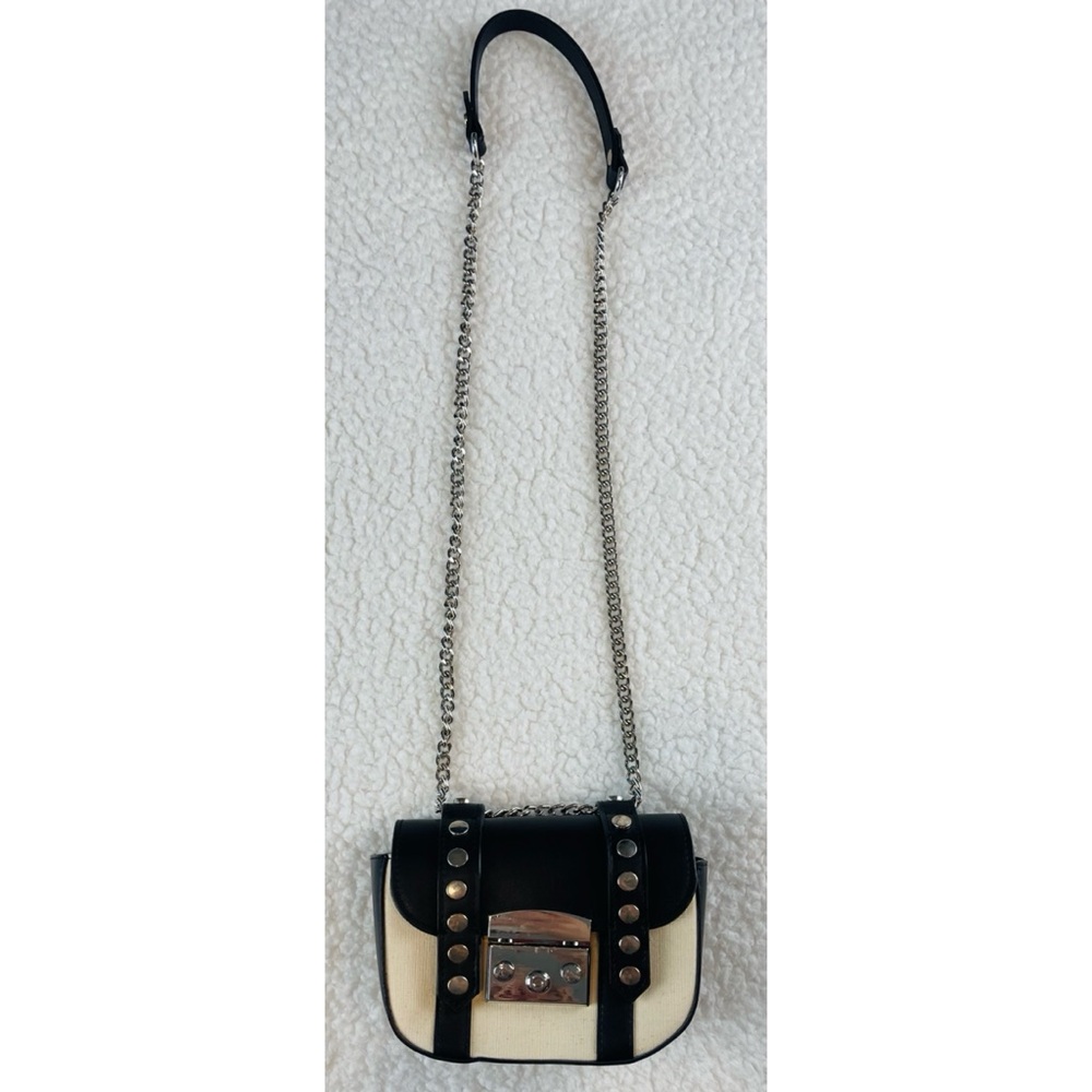 ZARA • Black/Cream Faux Leather and Canvas Studded Mini Chainlink Crossbody Bag - Picture 13 of 16